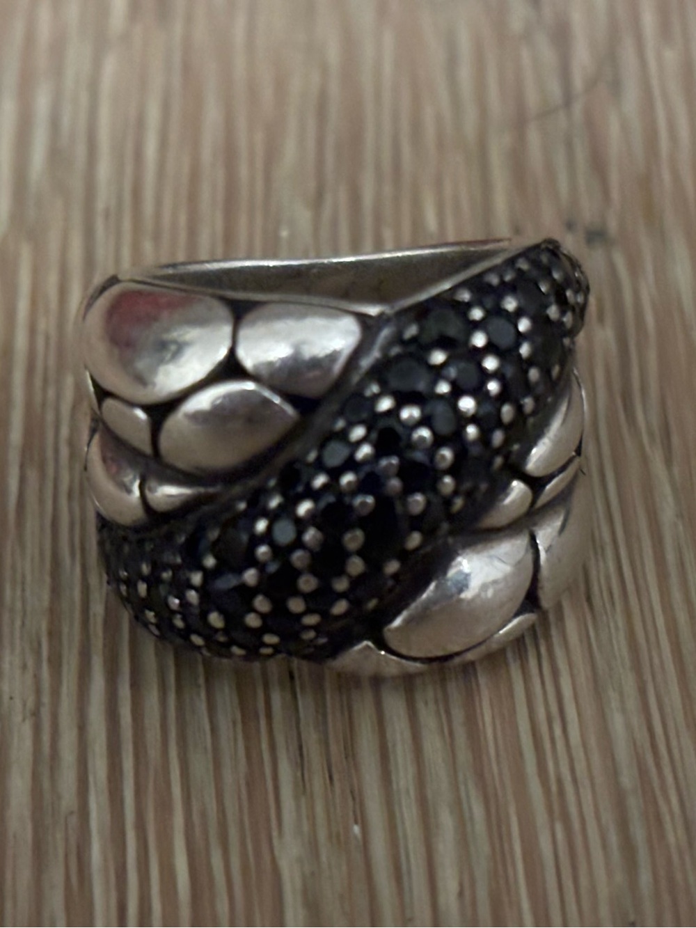 John Hardy Sterling Silver Black Pave Ring Size 8.25 925